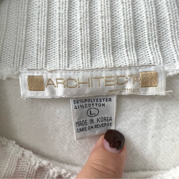 Vintage Architect White Mock Neck Party Themed Cotton Blend Sweater Large - Picture 7 of 9